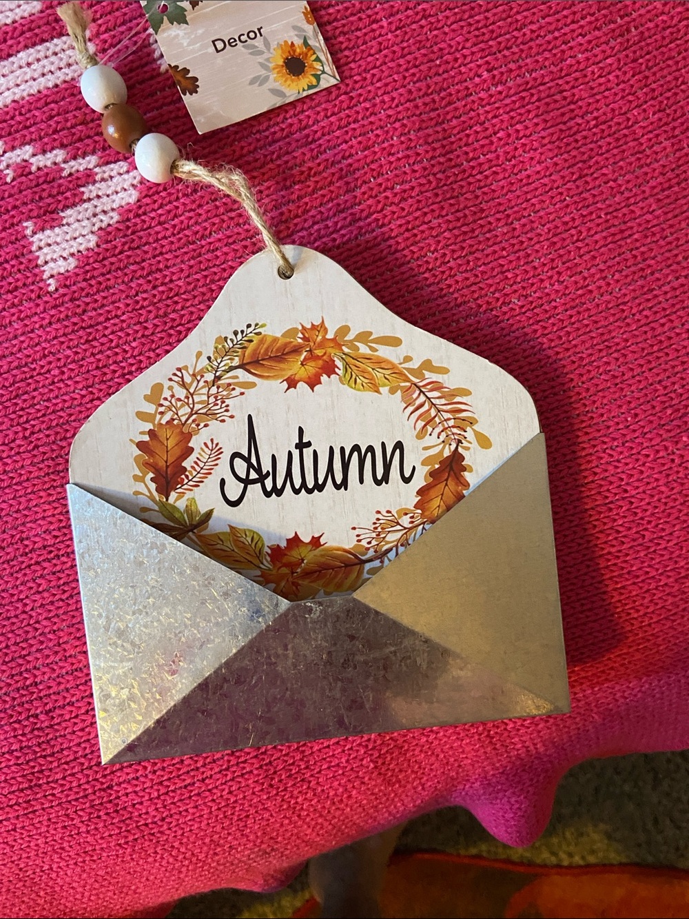Autumn Floral Wreath Envelope Wall Decor - Neutral & Orange